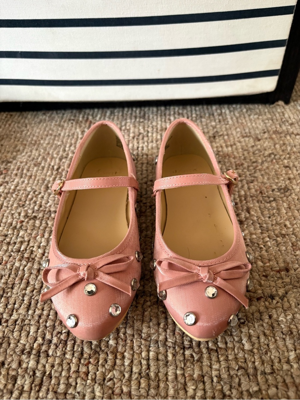 Janie and Jack Pink Jewel Ballet Flats with Bow and Rhinestones